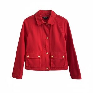 Womens Lauren Ralph Lauren Sz M Red Utility Barn Jacket Gold Accents Preppy